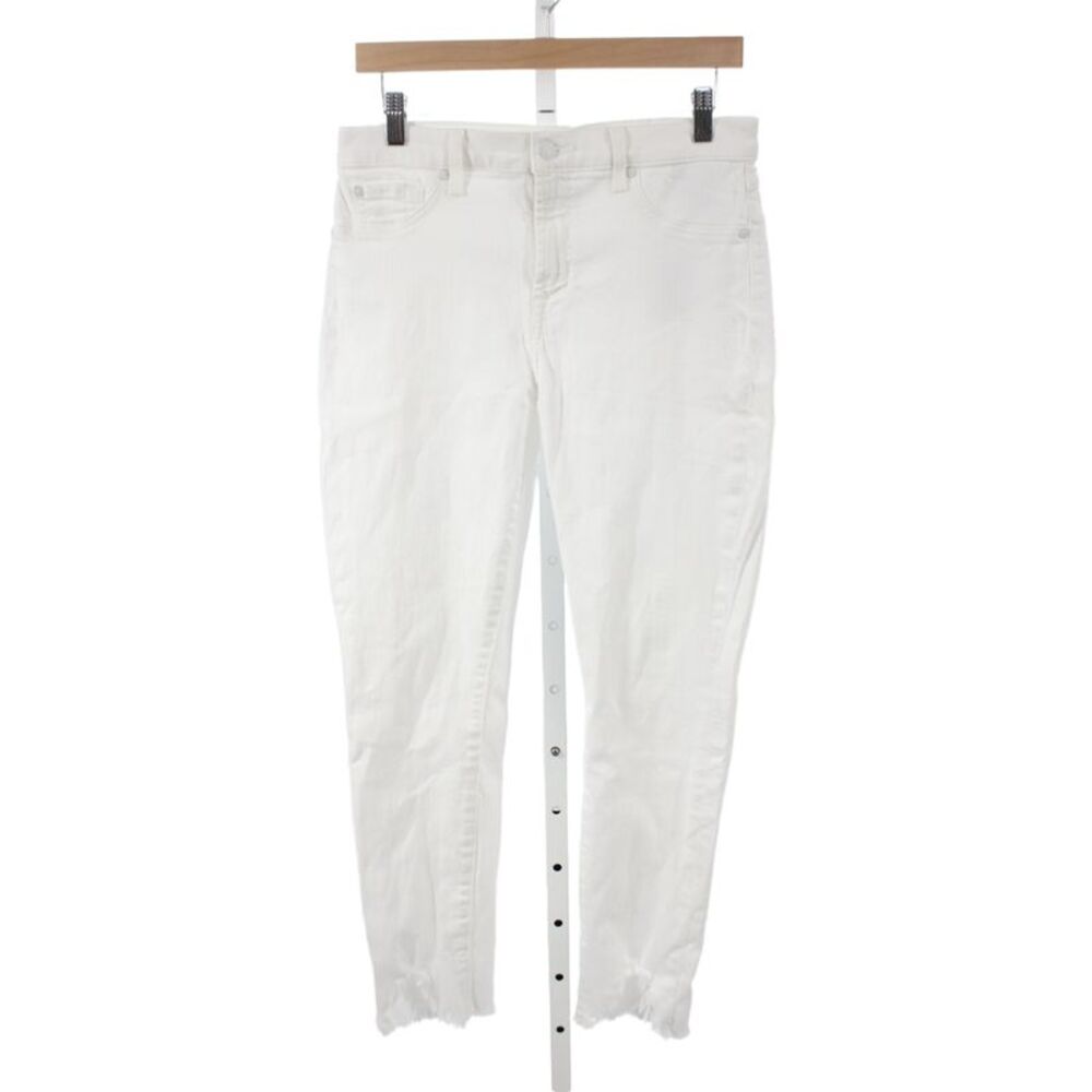 7 For All Mankind Women Cropped High Rise Distressed White Jeans Size 31